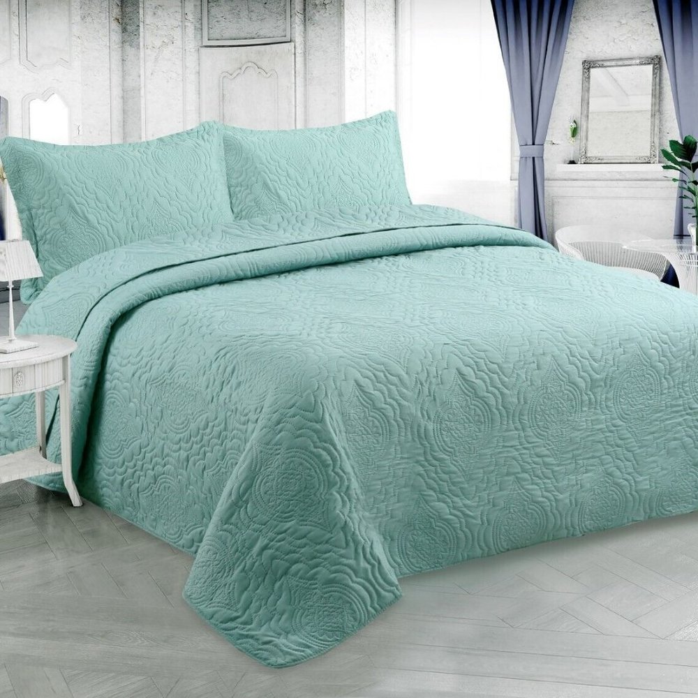 3 pc Quilt Set Coverlet Bedspread 2 Pillowcase 1 Quilt Light Weight  New